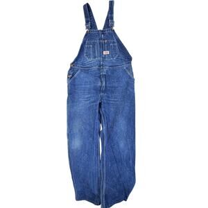 Round House Lot 980 Denim Overalls Mens 38x30 Blue Workwear Carpenter Bib Jeans